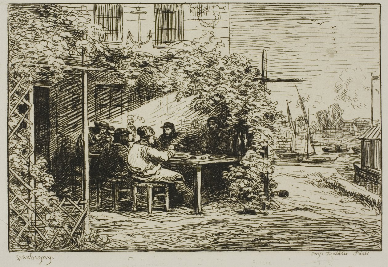 Vertrekontbijt in Asnières door Charles Francois Daubigny