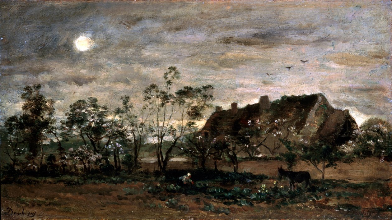 Avond in Honfleur, 1860s door Charles Francois Daubigny