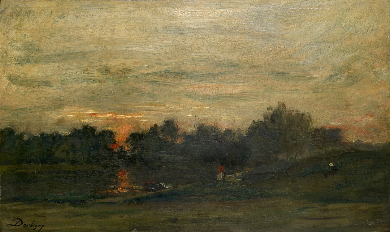 Landschap: Zonsondergang, midden 19e eeuw door Charles Francois Daubigny