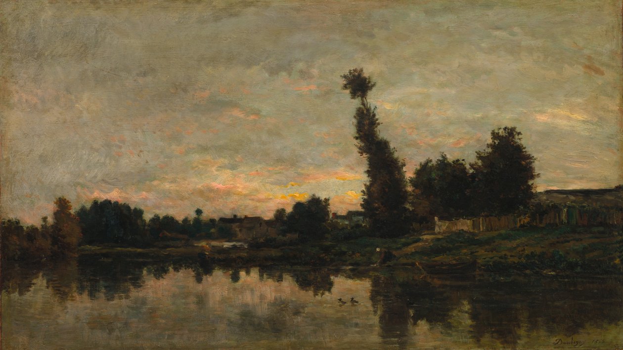 Zonsondergang op de rivier de Oise, 1866 door Charles Francois Daubigny