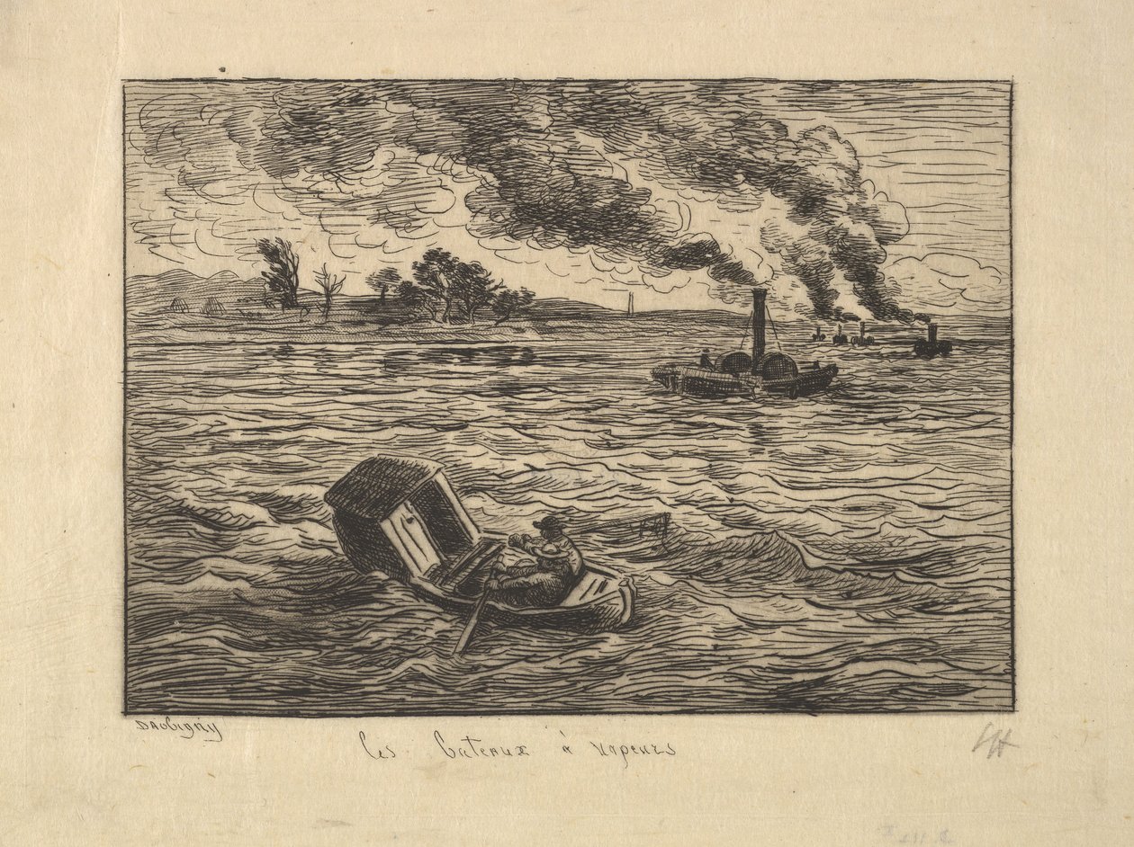 De stoomschepen door Charles Francois Daubigny