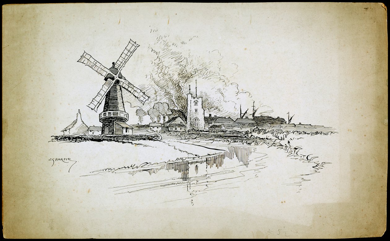 Wellington Windmolen, Barking, Groot-Londen door Charles George Harper