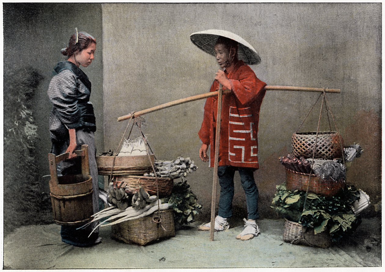 Groentehandelaar in Japan, ca. 1890 door Charles Gillot
