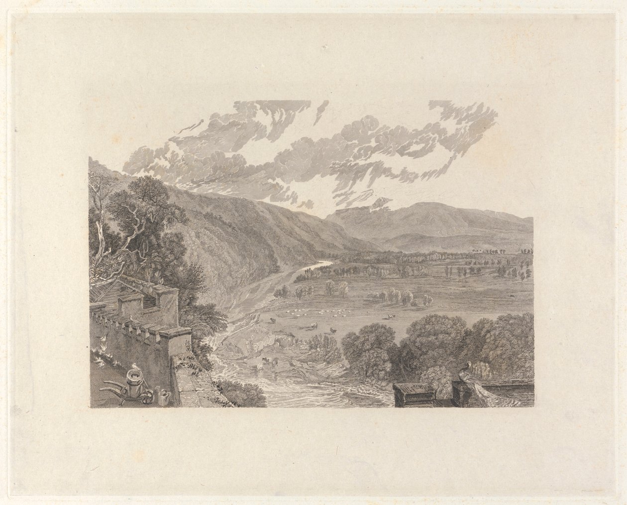 Ingleborough, vanaf Hornby Castle Terrace door Charles Heath