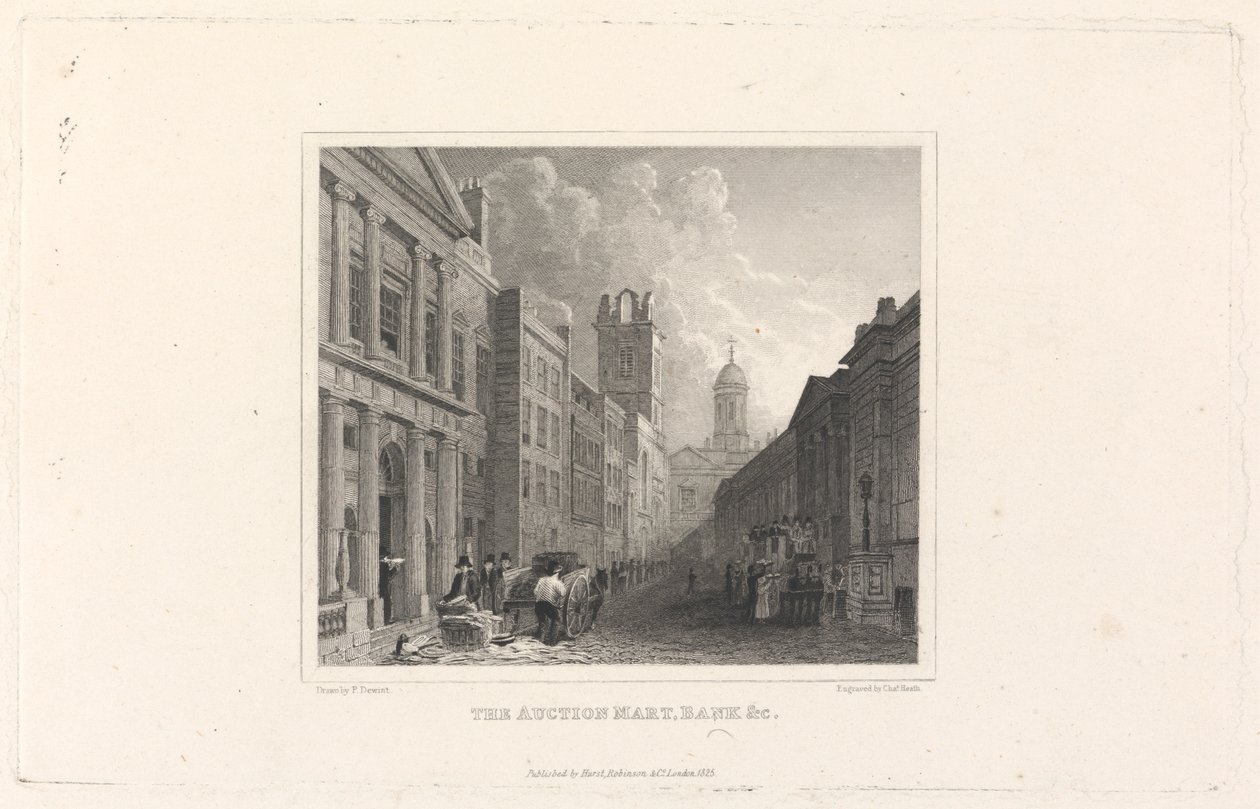 De veilinghal, Bank & C. door Charles Heath