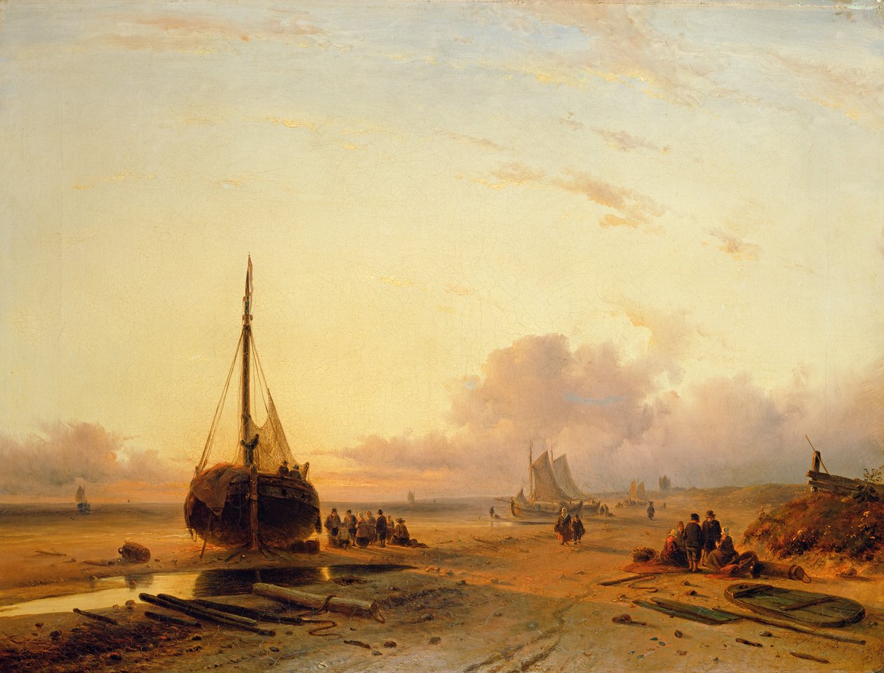Strandscène met vissersboten door Charles Henri Joseph Leickert