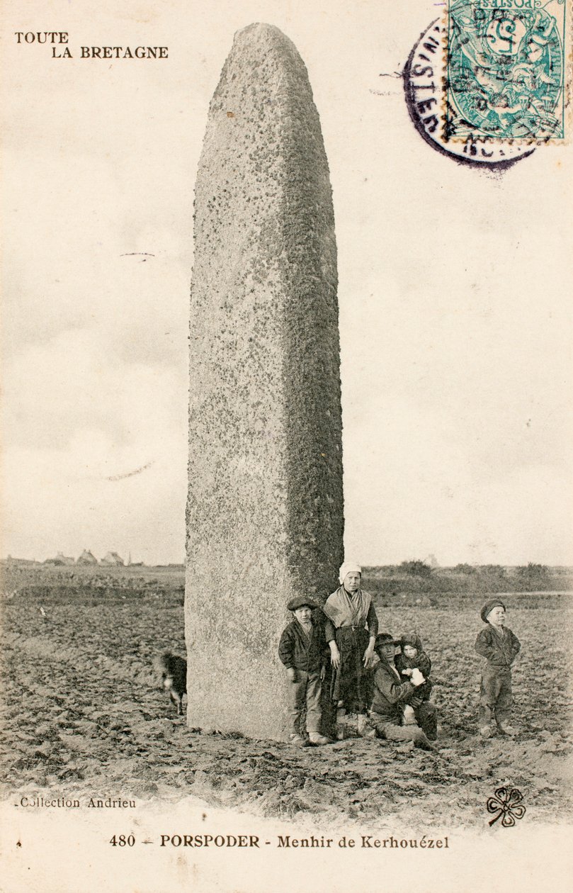 Oude ansichtkaart Menhir de Kerhouezel Porspoder Finistere Bretagne Frankrijk door Augustus Kollner