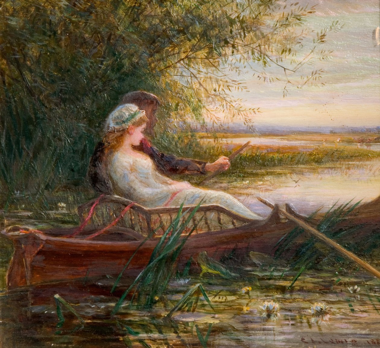 Twee figuren in een boot door Charles James Lewis