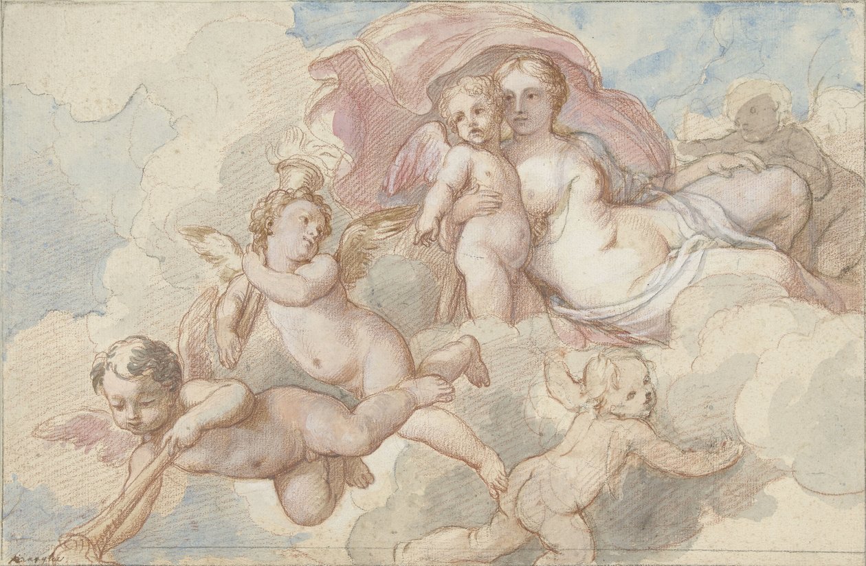 Venus met Amor en putti door Charles Joseph Natoire