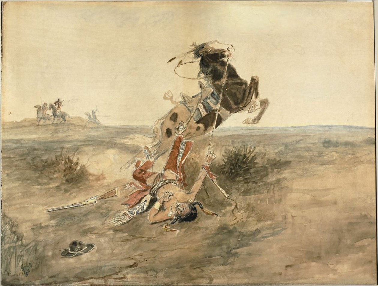 Gevallen Indiaanse Krijger door Charles Marion Russell