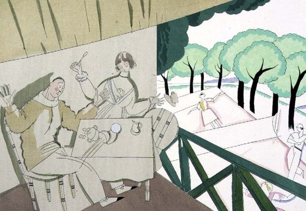 Tennisscène, ca. 1920 door Charles Martin