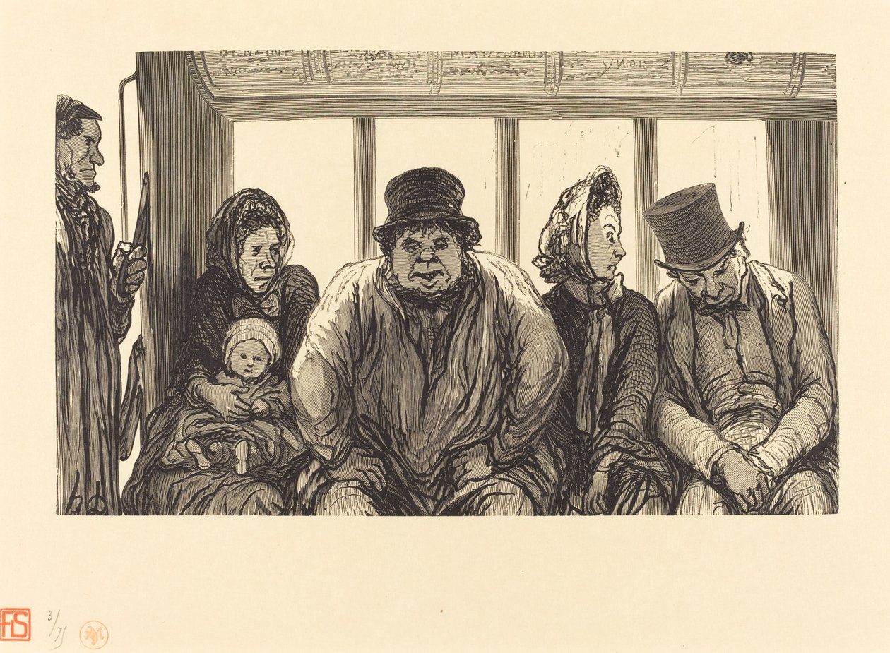 Interieur van een Omnibus door Charles Maurand after Honoré Daumier