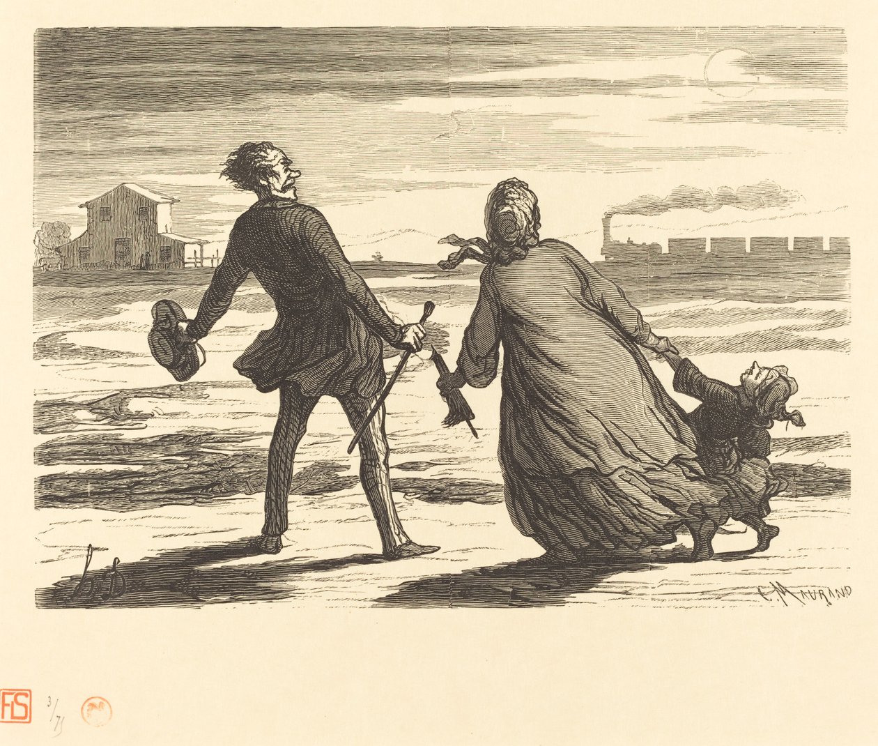 Te Laat! door Charles Maurand after Honoré Daumier