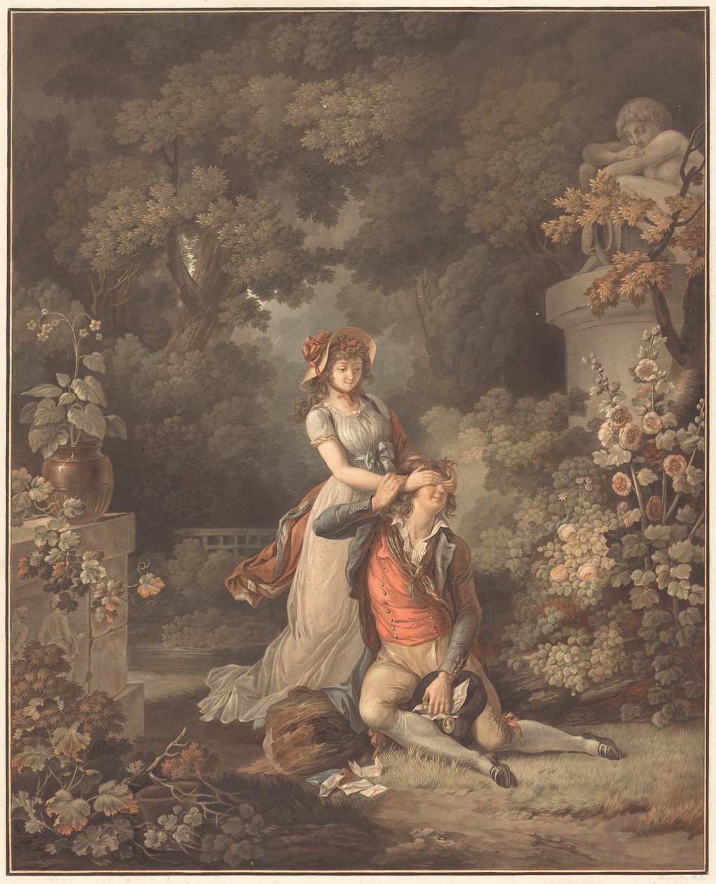 De Verraste Minnaar door Charles Melchior Descourtis after Jean Frederic Schall