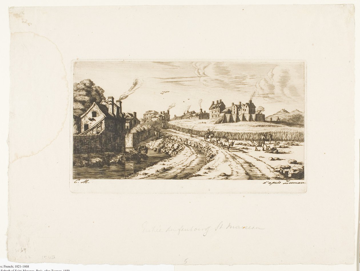 Ingang naar de Buitenwijk van Saint-Marceau, Parijs door Charles Meryon