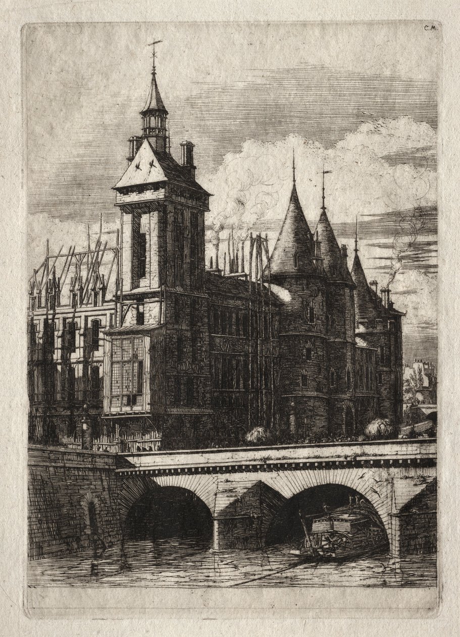 Etsen van Parijs: De Klokkentoren, 1852 door Charles Meryon