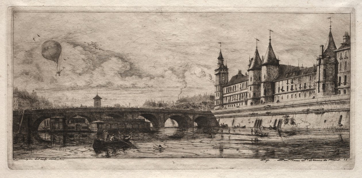 Etsen van Parijs: De Wisselbrug, 1854 door Charles Meryon