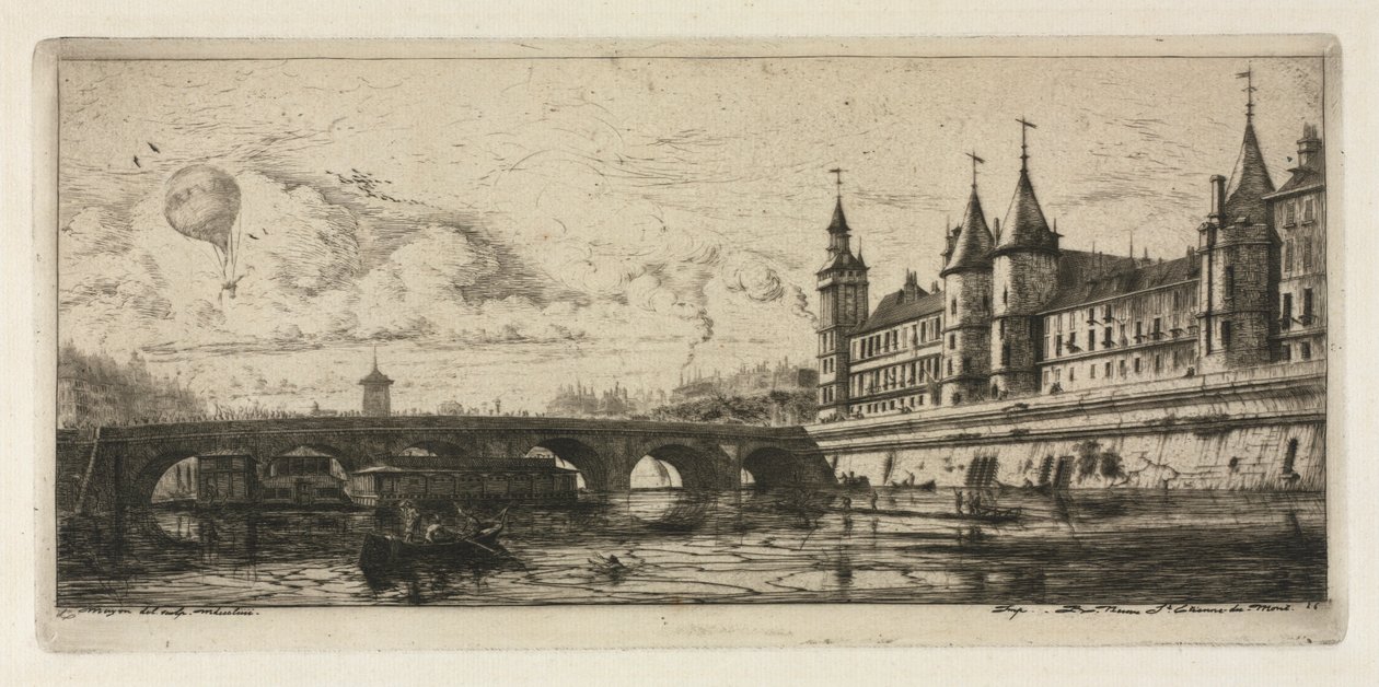 Etsen van Parijs: De Wisselbrug, 1854 door Charles Meryon
