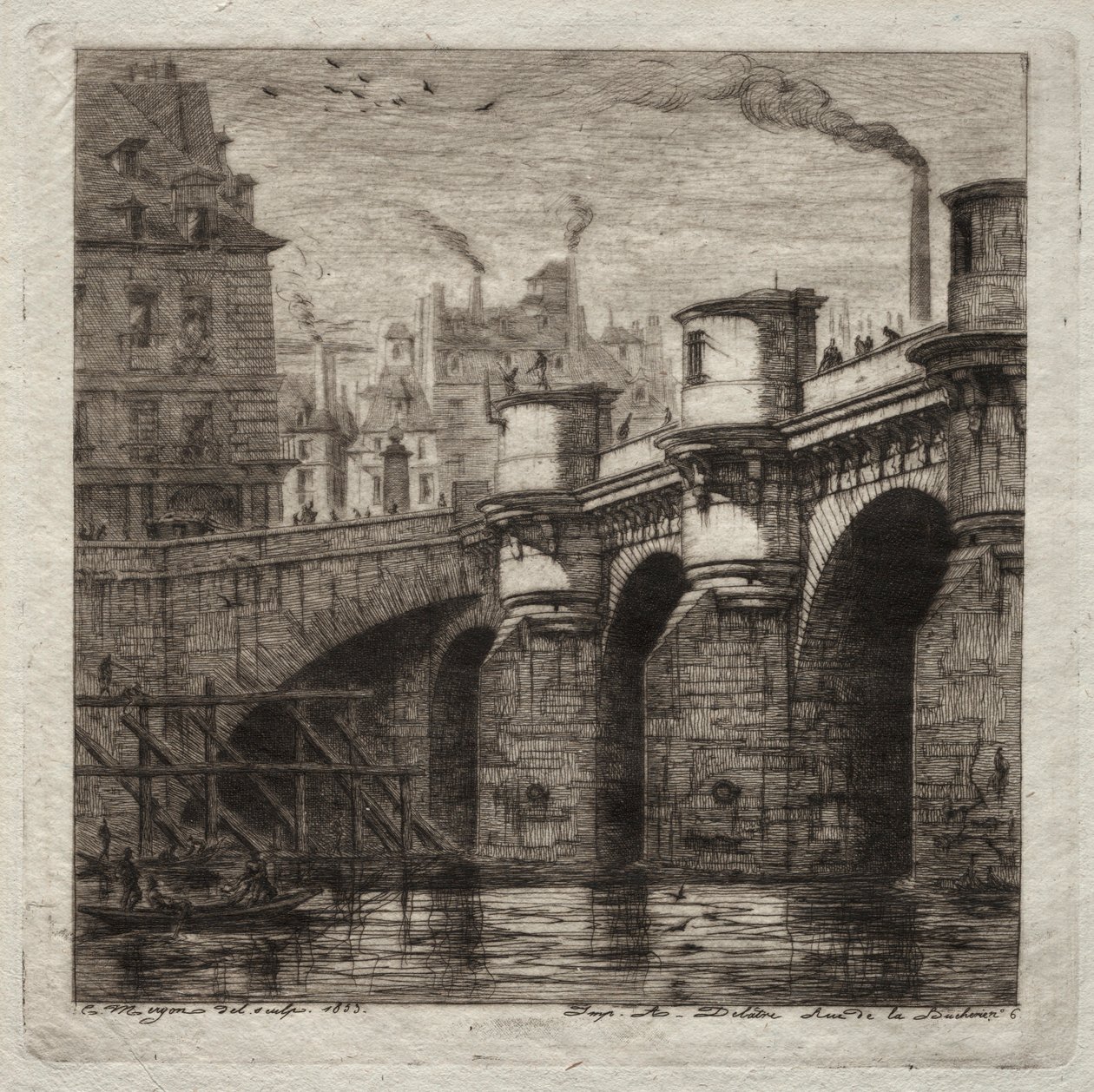 Etsen van Parijs: De Nieuwe Brug, 1853 door Charles Meryon