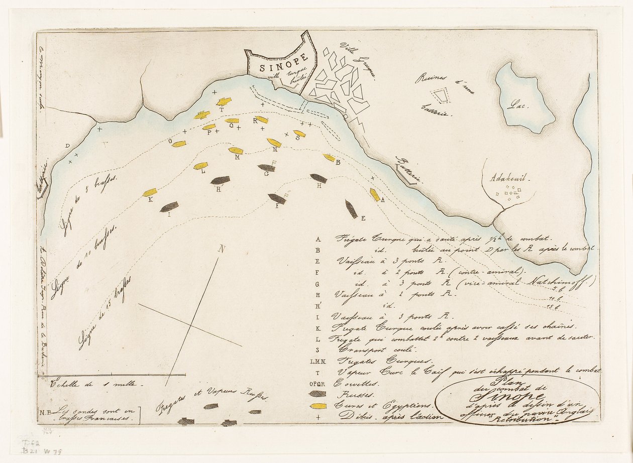 Plan van de Slag om Sinope door Charles Meryon