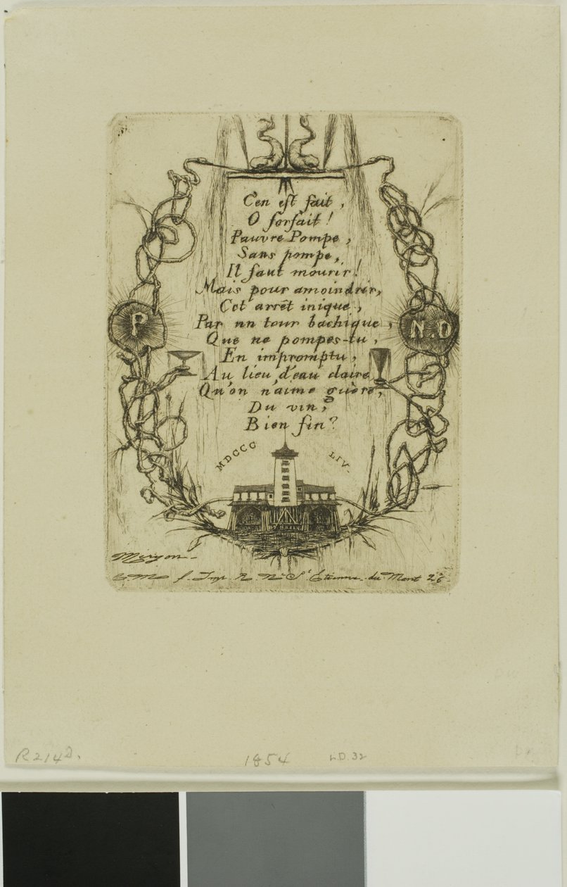 Pompe Notre-Dame, Parijs, klein bord door Charles Meryon