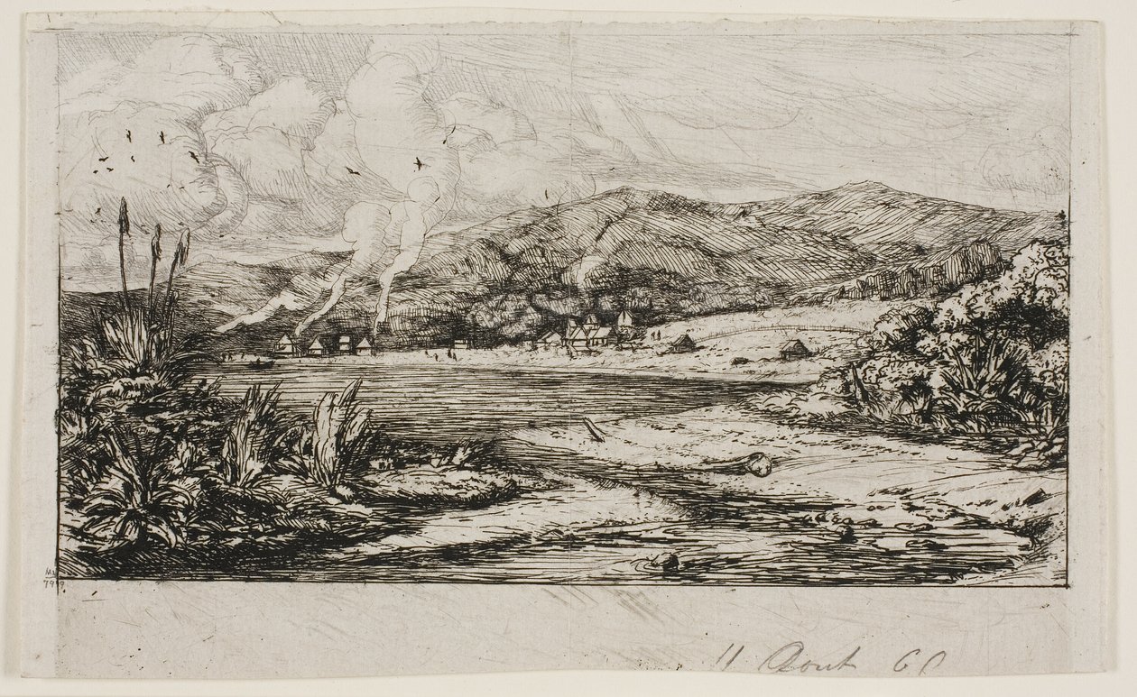 De Kleine Franse Kolonie in Akaroa, 1845 door Charles Meryon