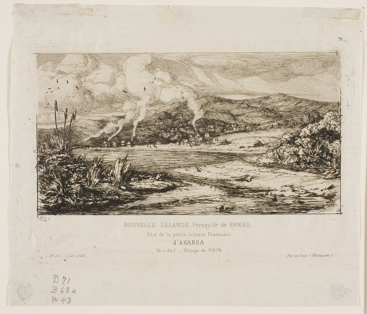 De Kleine Franse Kolonie in Akaroa, 1845 door Charles Meryon