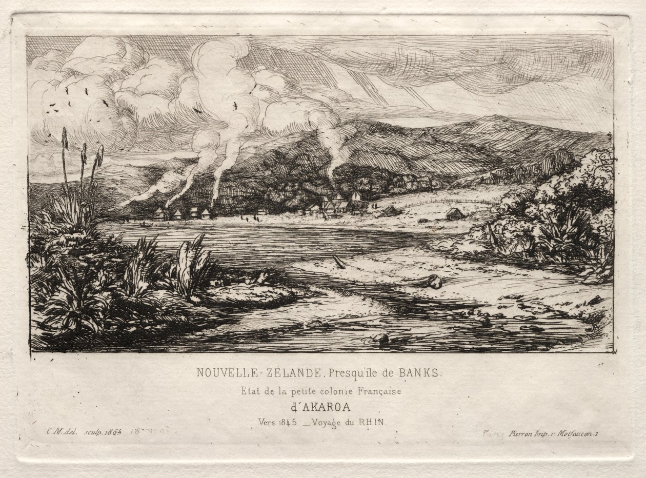 De Kleine Franse Kolonie in Akaroa, 1845 door Charles Meryon