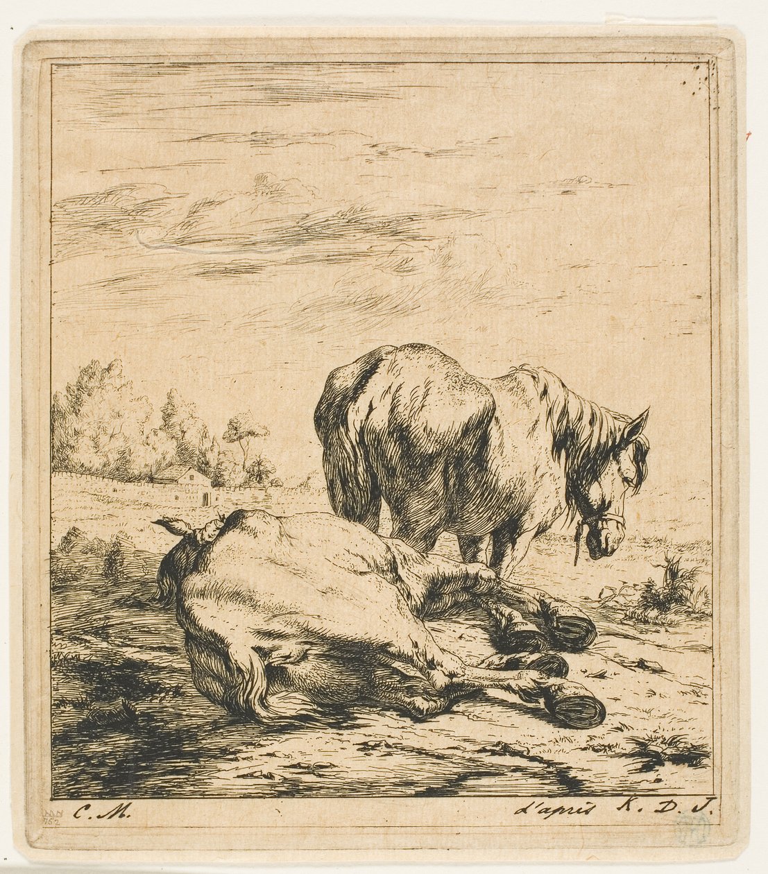 De twee paarden door Charles Meryon