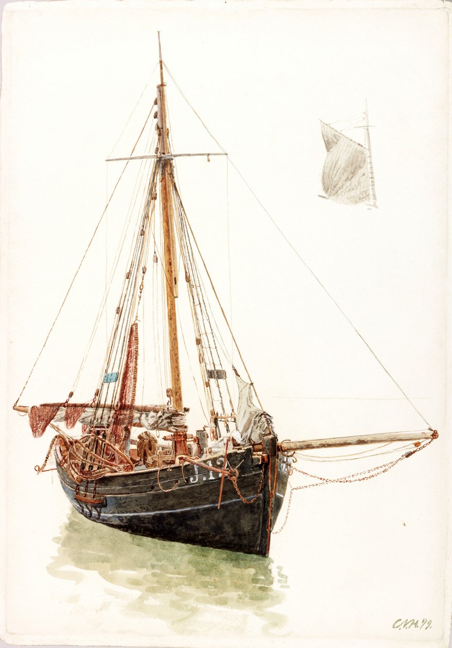 Studie van een vissersboot door Charles Napier Hemy