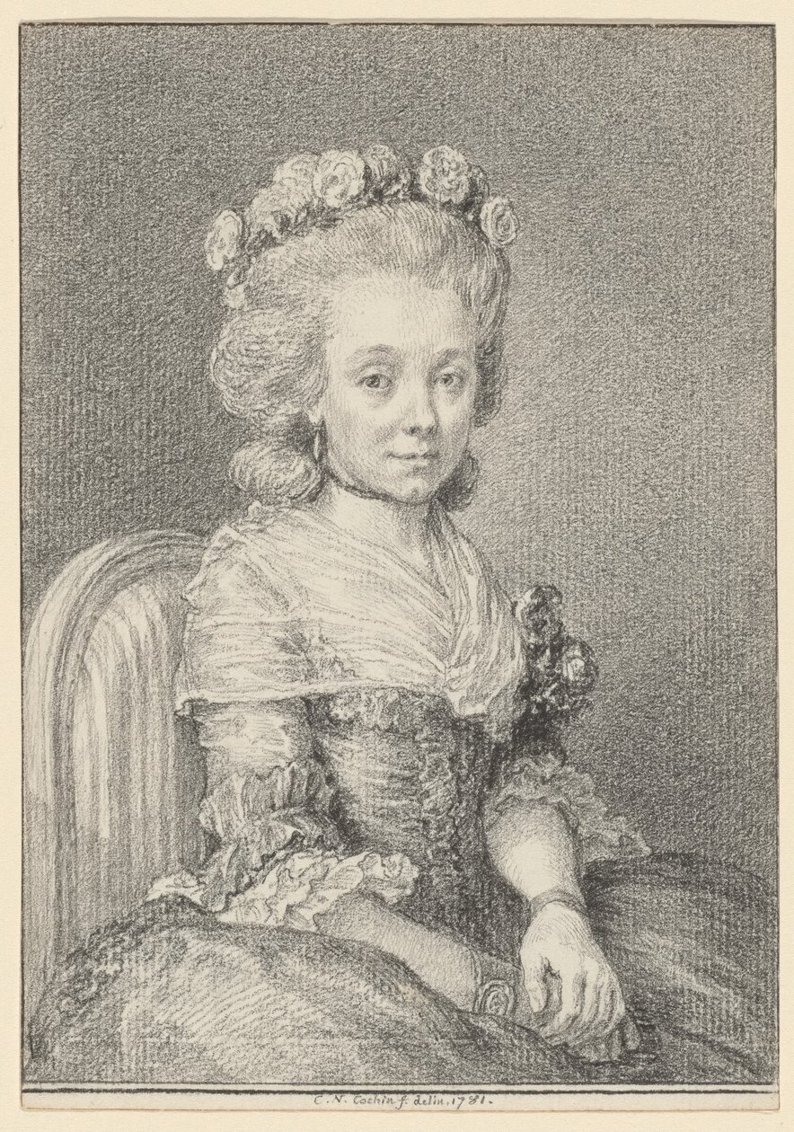 Juffrouw Grogniard, Dame de Saint-Just door Charles Nicolas Cochin II