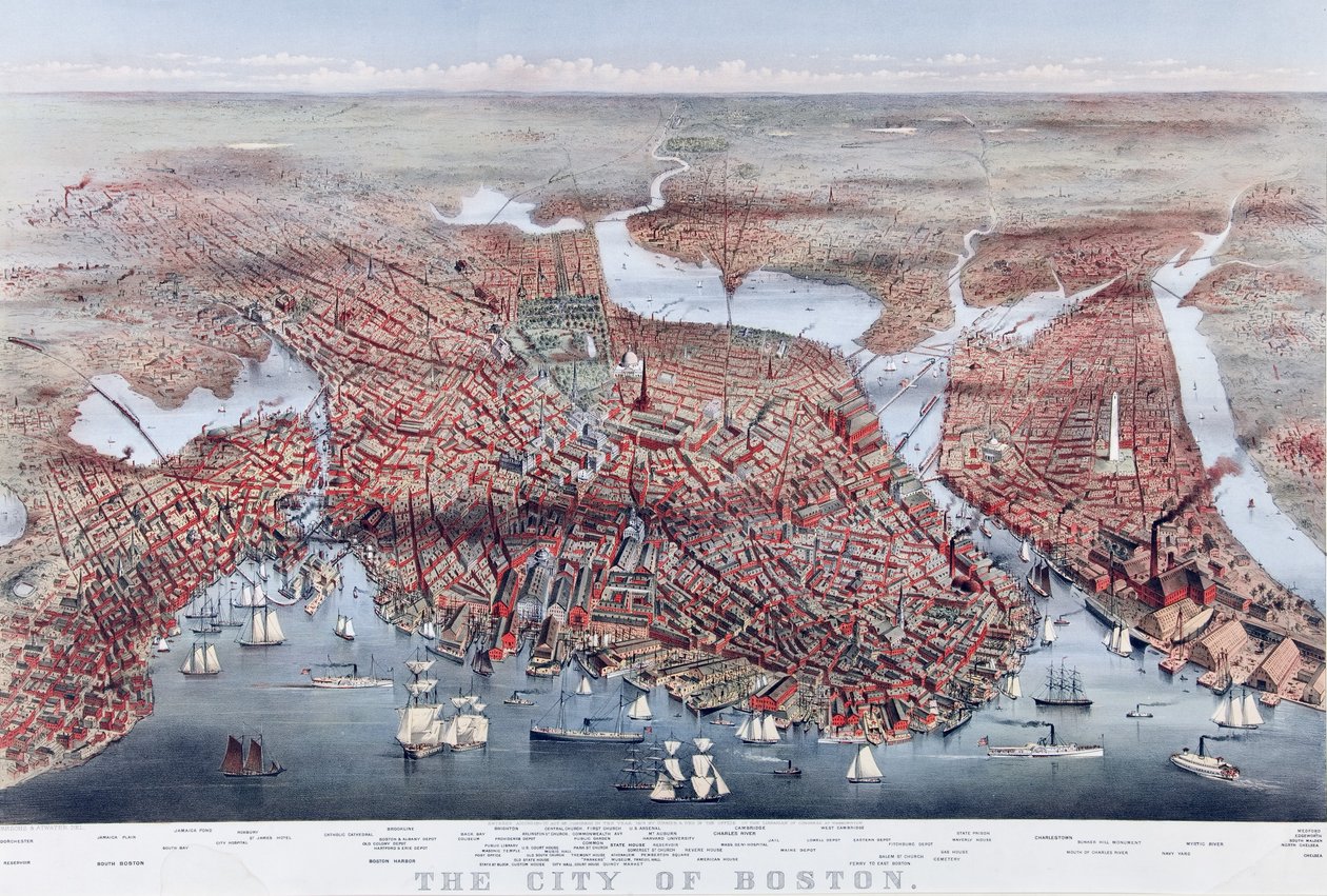 De stad Boston, uitgegeven 1873 door Charles Parsons