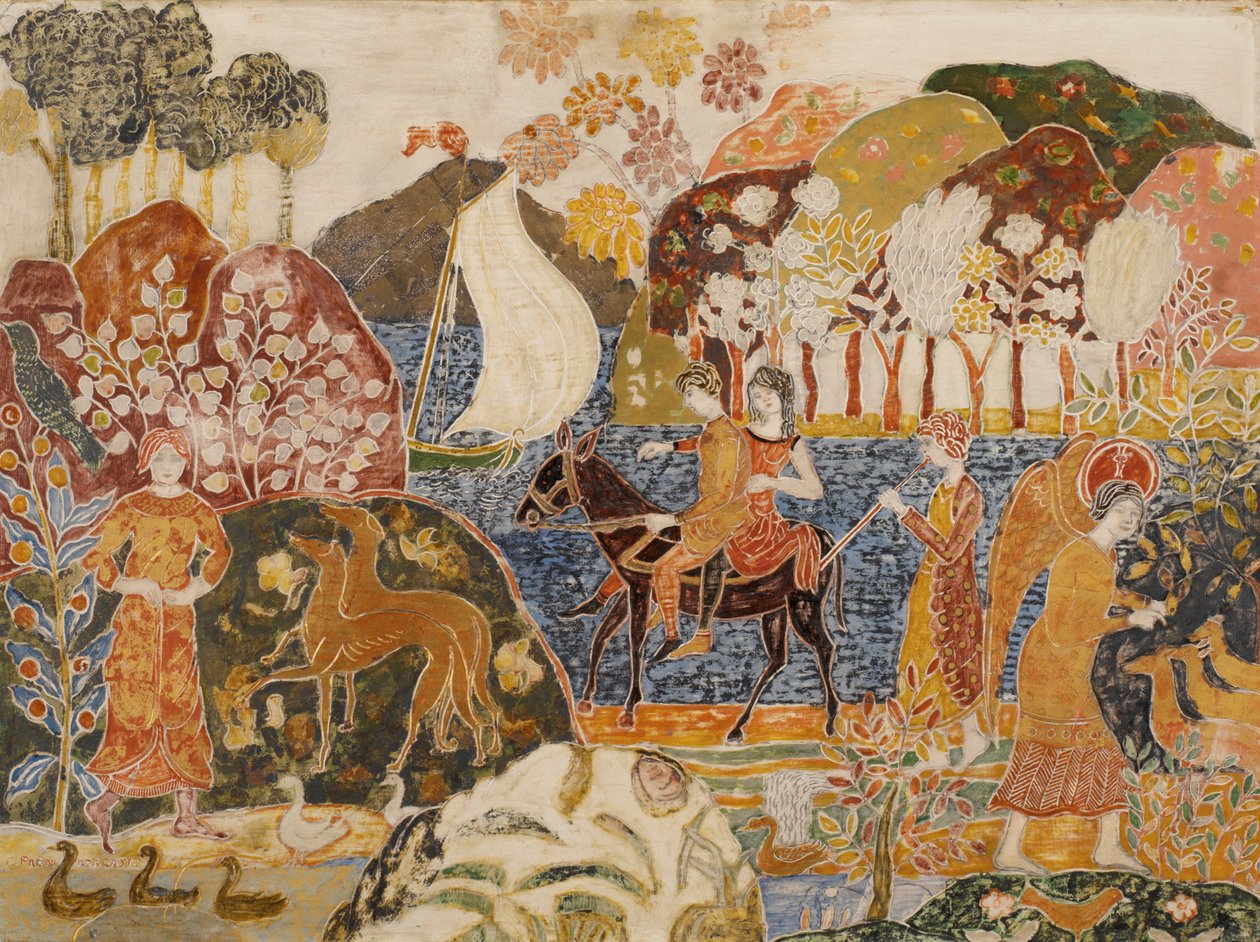 Twee Figuren op een Muildier door Charles Prendergast