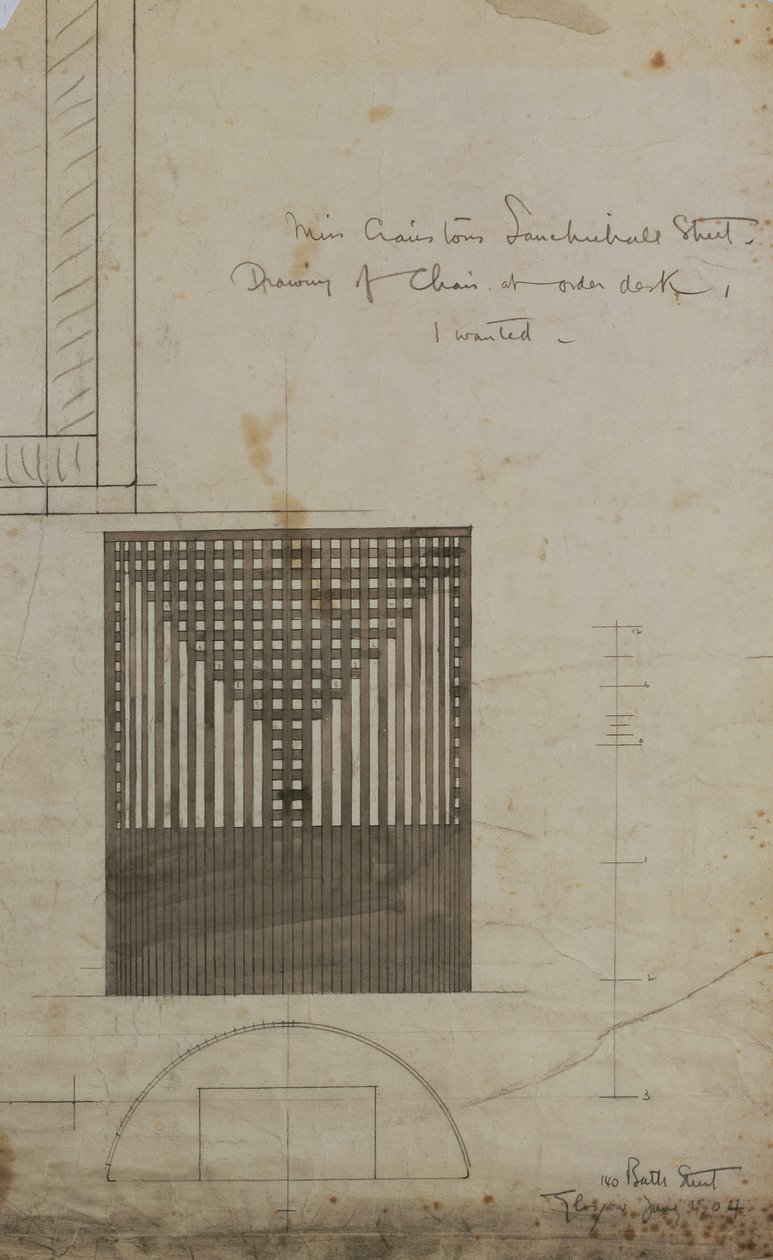 Ontwerp voor een Tonstoel door Charles Rennie Mackintosh