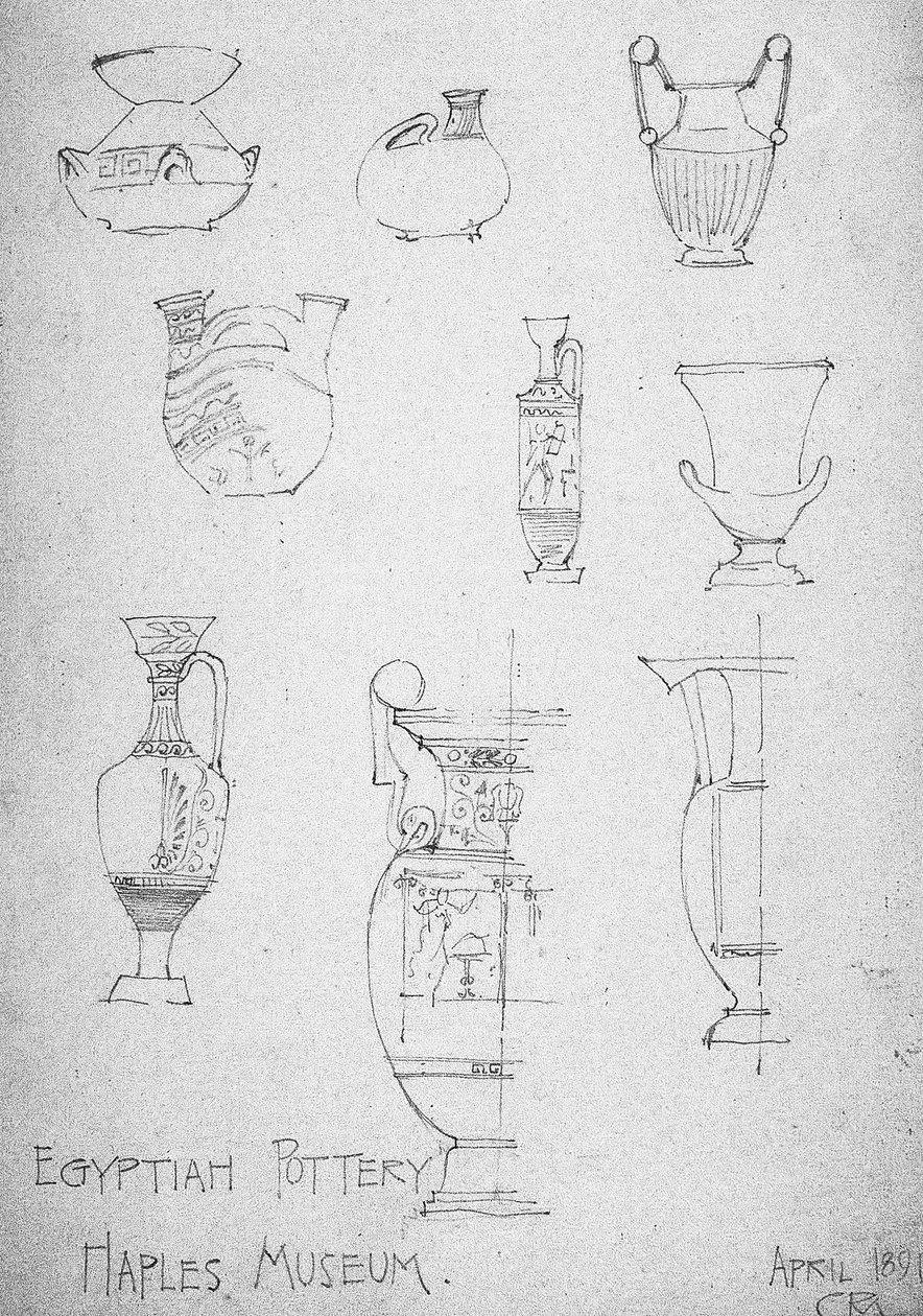 Egyptisch aardewerk, Museum van Napels, 1891 door Charles Rennie Mackintosh