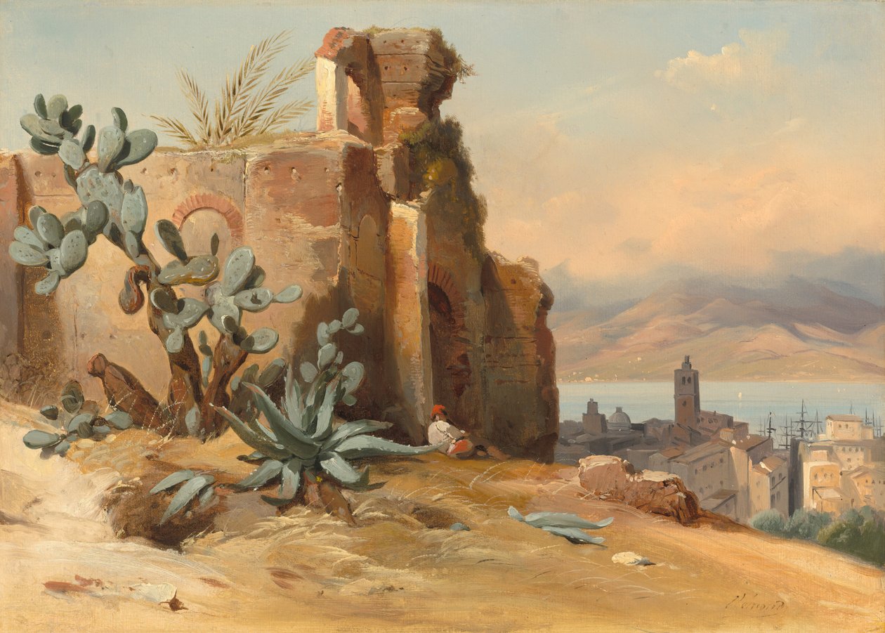 Oude ruïnes bij Messina, Sicilië, 1842 door Charles Rémond