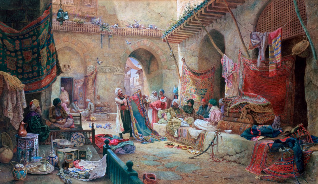 Tapijtbazaar, Caïro, 1887 door Charles Robertson