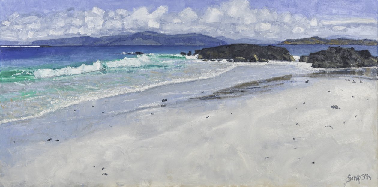 Strandrotsen, Iona, 2016 (olieverf op doek) door Charles Simpson