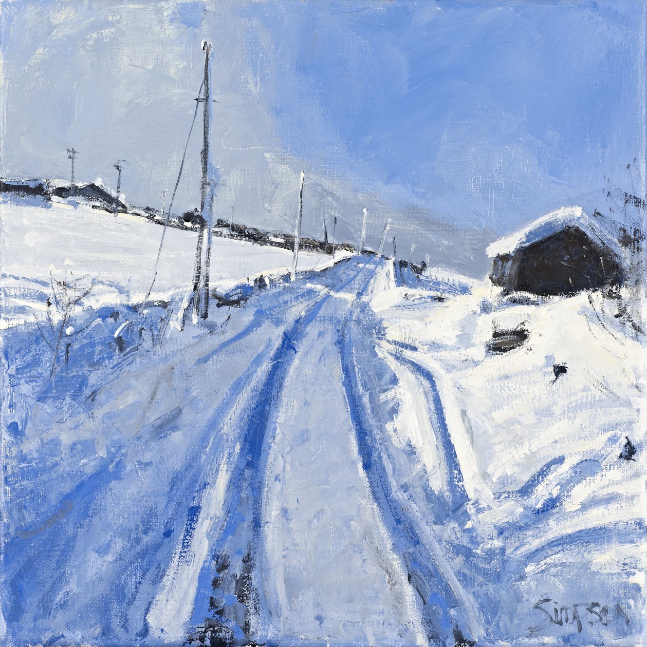 Besneeuwde weg, 2010 (olieverf op doek) door Charles Simpson