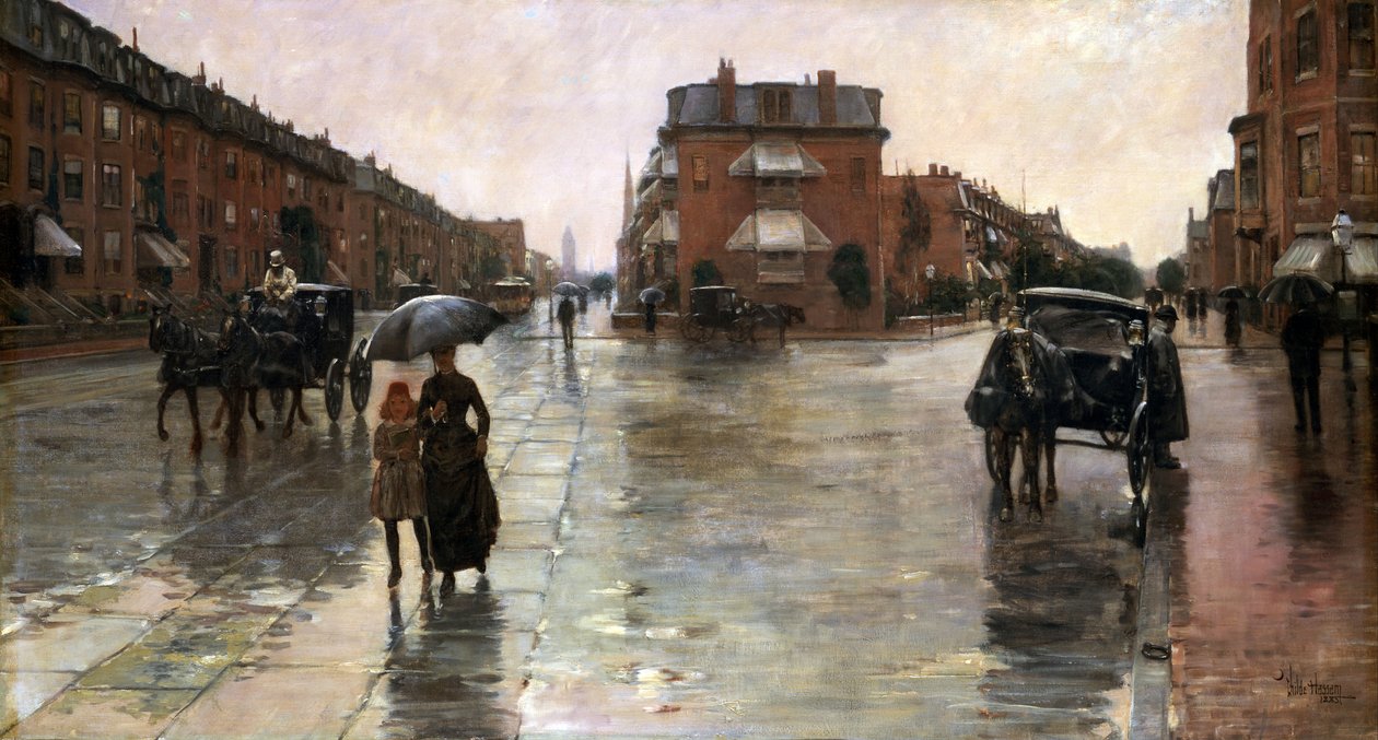 Regenachtige dag, Boston door Childe Hassam