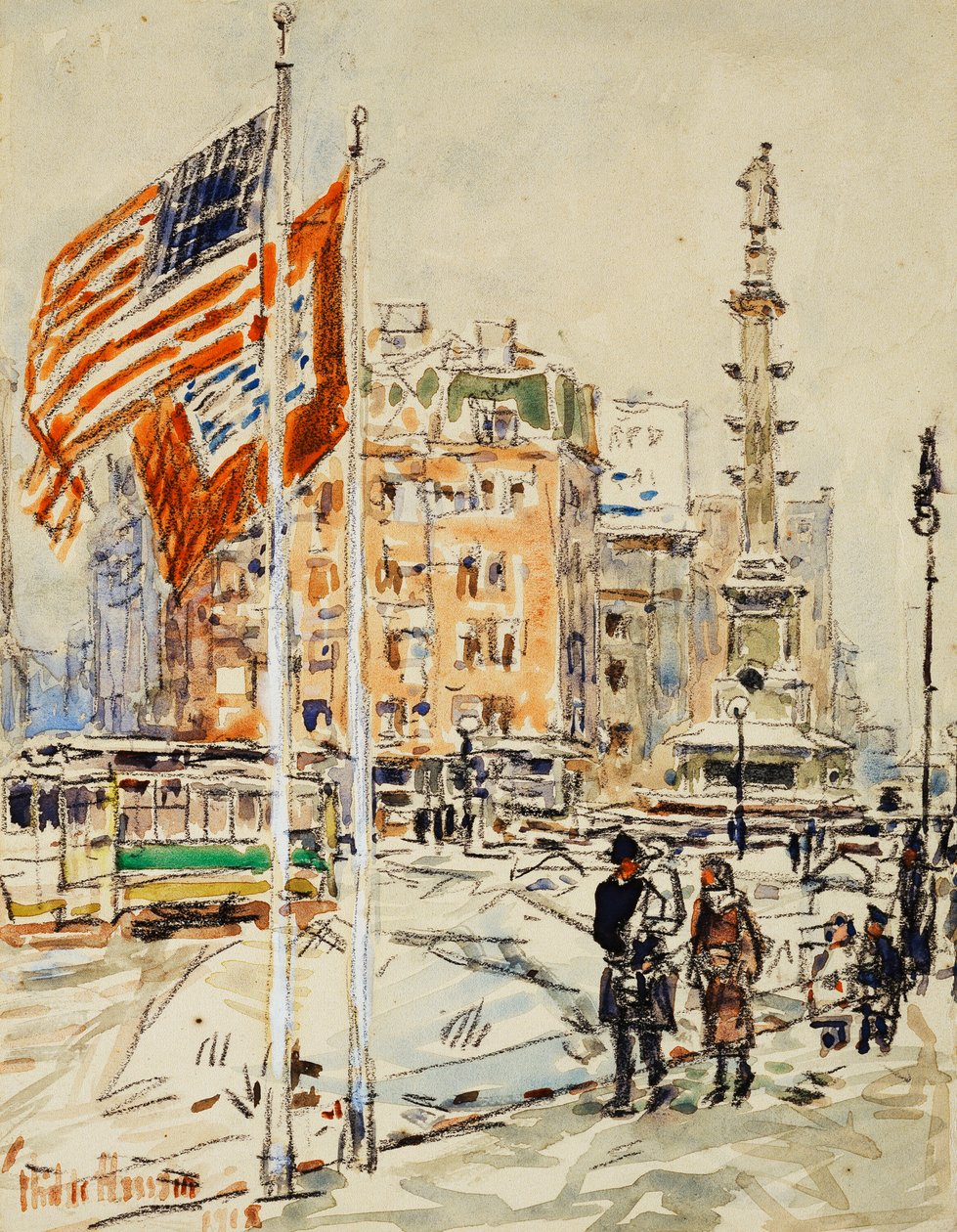 Vlaggen, Columbus Circle door Childe Frederick Hassam