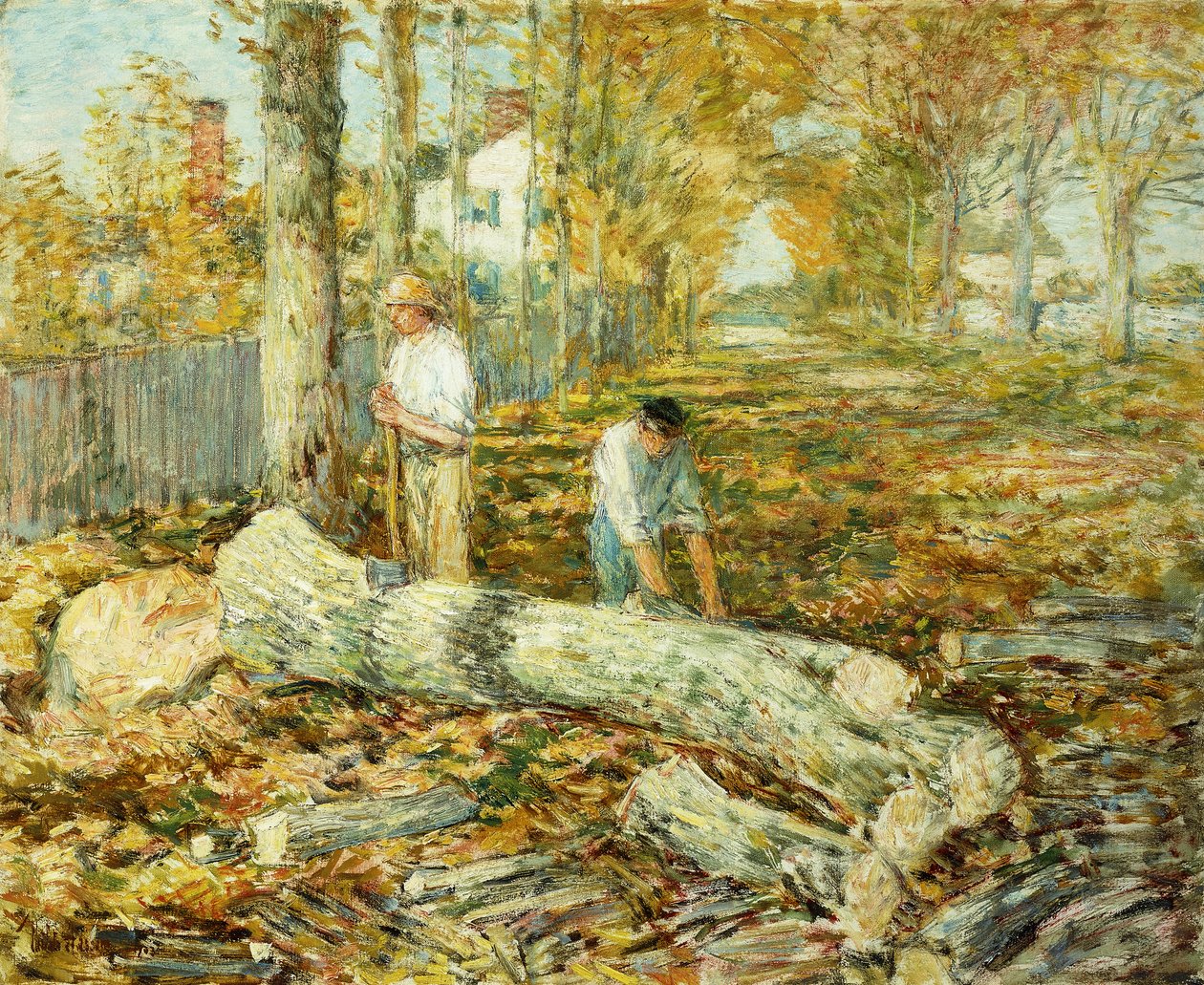 Houthakkers (De oude iep) door Childe Frederick Hassam