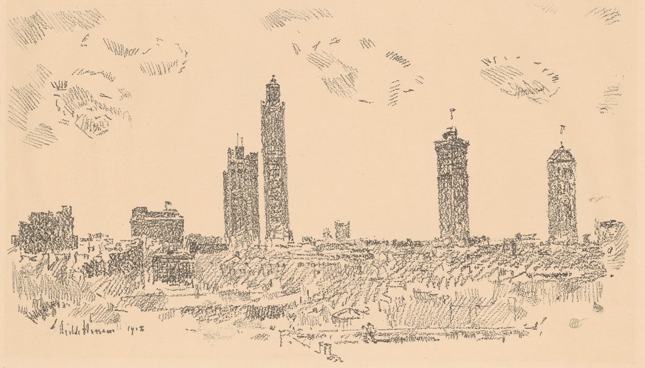 New York Sky Line, Donkere Gebouwen door Childe Hassam