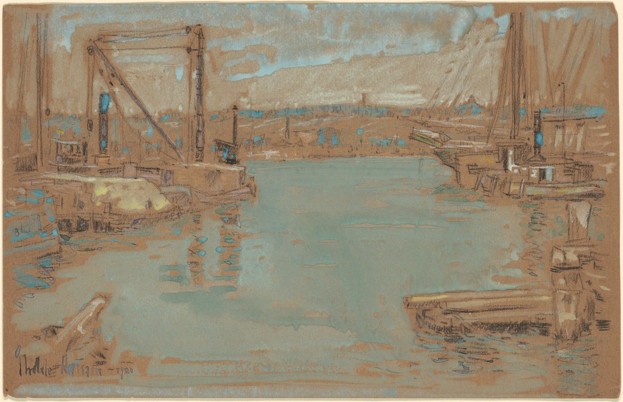 North River Dock, New York door Childe Hassam