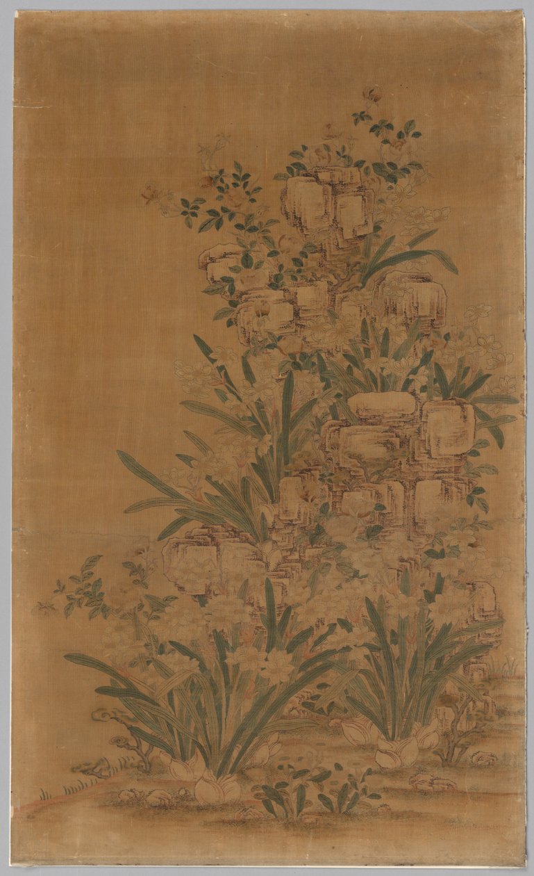 Kesi-paneel: Rotsen en Narcissen door China, Qing dynasty