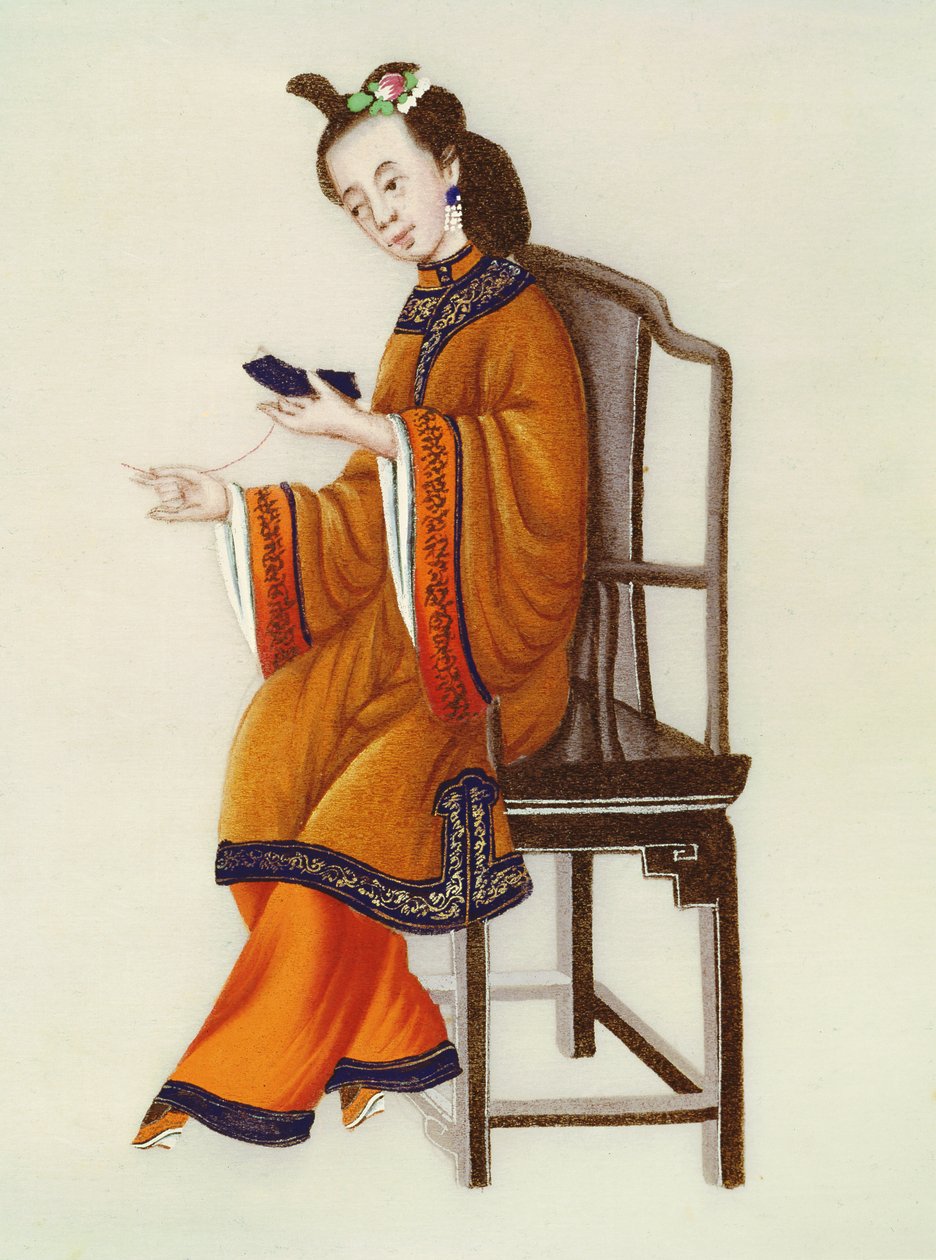 Een Chinese vrouw die stopt, Qianlong-periode (1736-96) door Chinese School