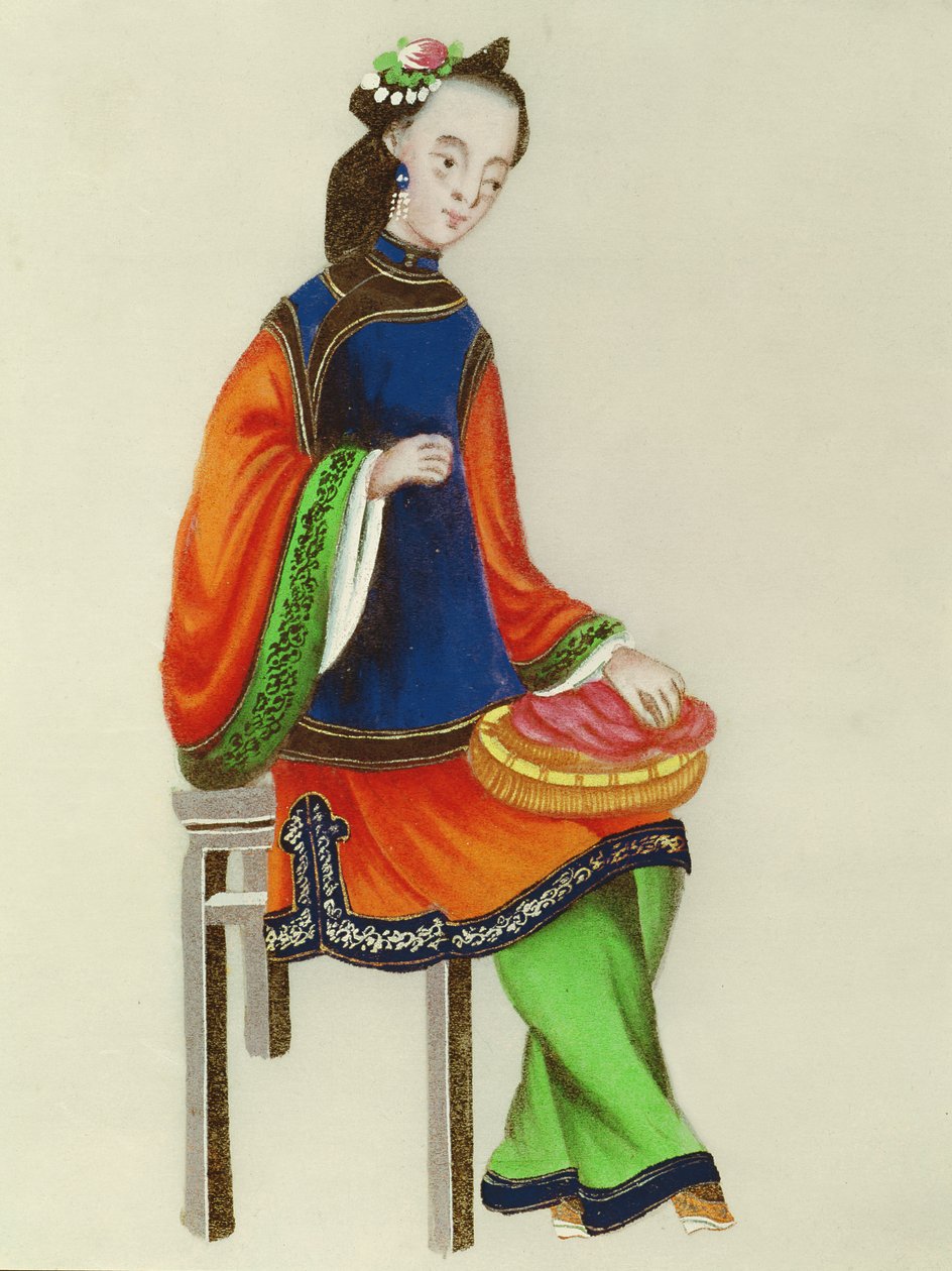 Een Chinese vrouw die naait, Qianlong Periode (1736-96) door Chinese School