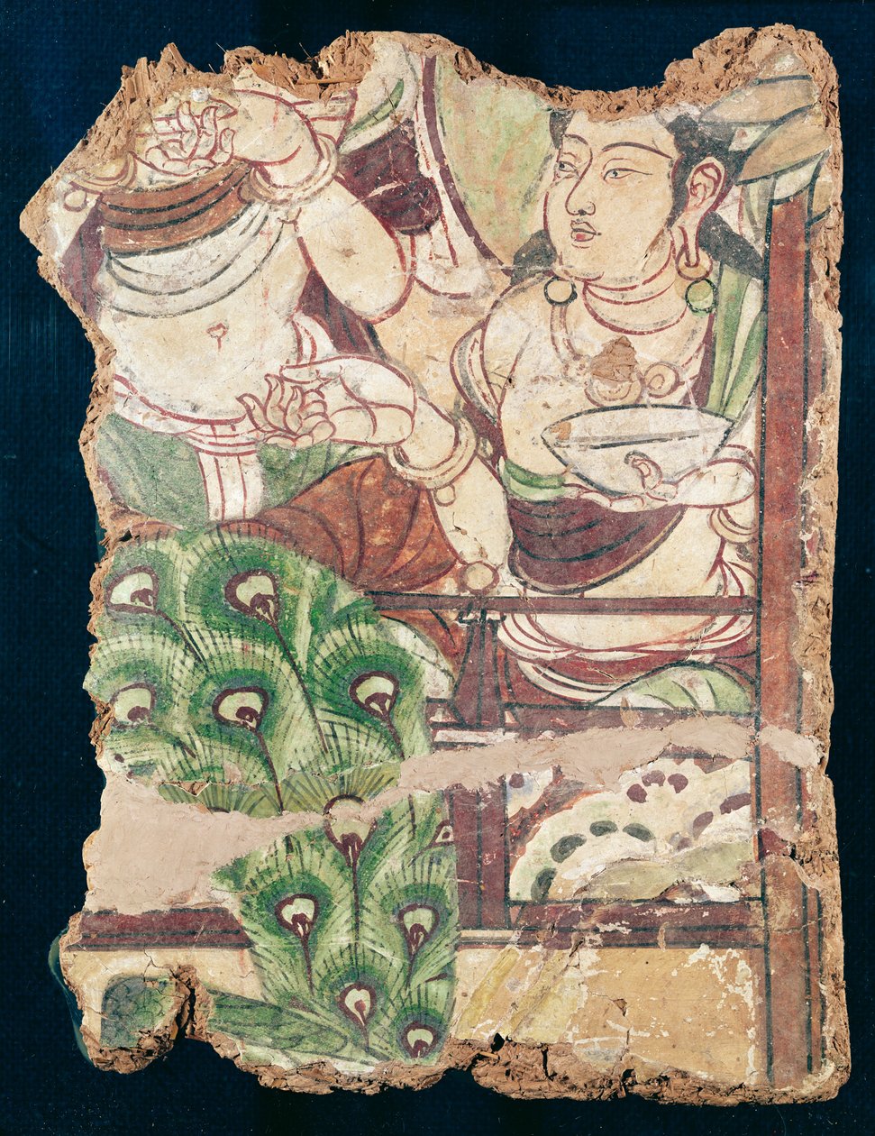 Fragment dat een Boeddhistisch paradijs afbeeldt, uit Duldur-Aqur, Xinjiang, c.700 AD door Chinese School