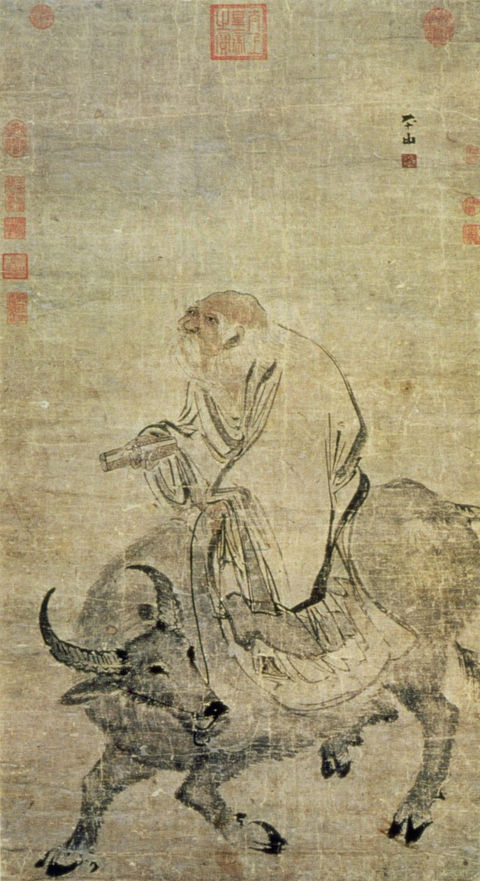 Lao-tzu (c.604-531 v.Chr.) rijdt op zijn os, Chinees, Ming-dynastie (1368-1644) door Chinese School