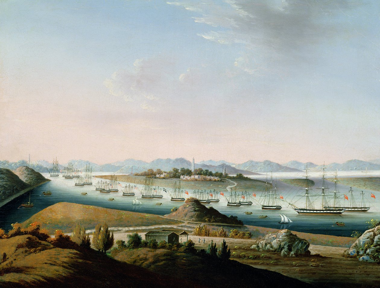 Uitzicht op Whampoa, ca.1840 door Chinese School